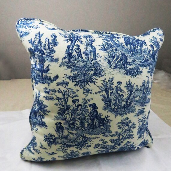 Blue Decorative Pillows, Blue and White Throw Pillows, Toile Pillows Navy  Piping Cording, Light Blue Accent Shams Lumbar, Cobalt Sofa Couch 