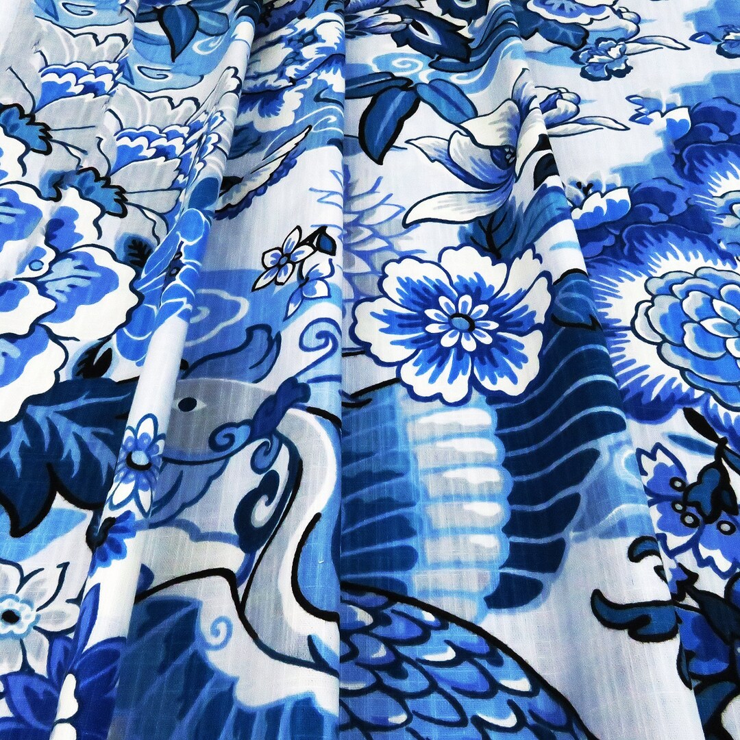 Navy Blue Floral Drapes Window Treatments Rod Pocket Bedroom Etsy