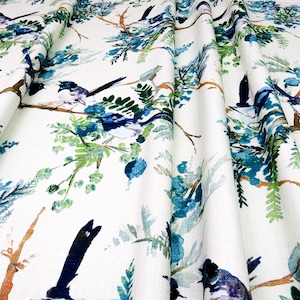 Bird Curtains Print Curtain Panel, Rod Pocket Custom Drapes Living Room, Window Treatments, Blue, Green, Ivory Paisley Home Spring Decor