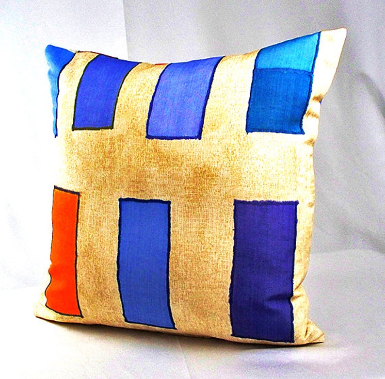 Blue Orange Pillows Rectangles Pattern Orange Decor Purple Etsy