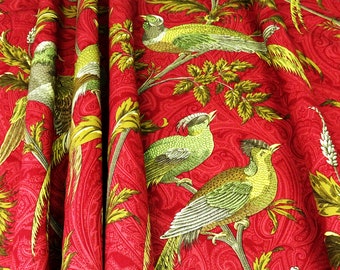 Pair 25" Wide Red Gold Birds Curtains for Living Room Kitchen Bedroom Pattern Drapery Panels Window Treatments Mother's Day Gift