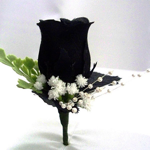 Black corsage,  Black boutonniere, Black wedding silk boutonniere Mens wedding black boutonniere, black prom boutonnieres