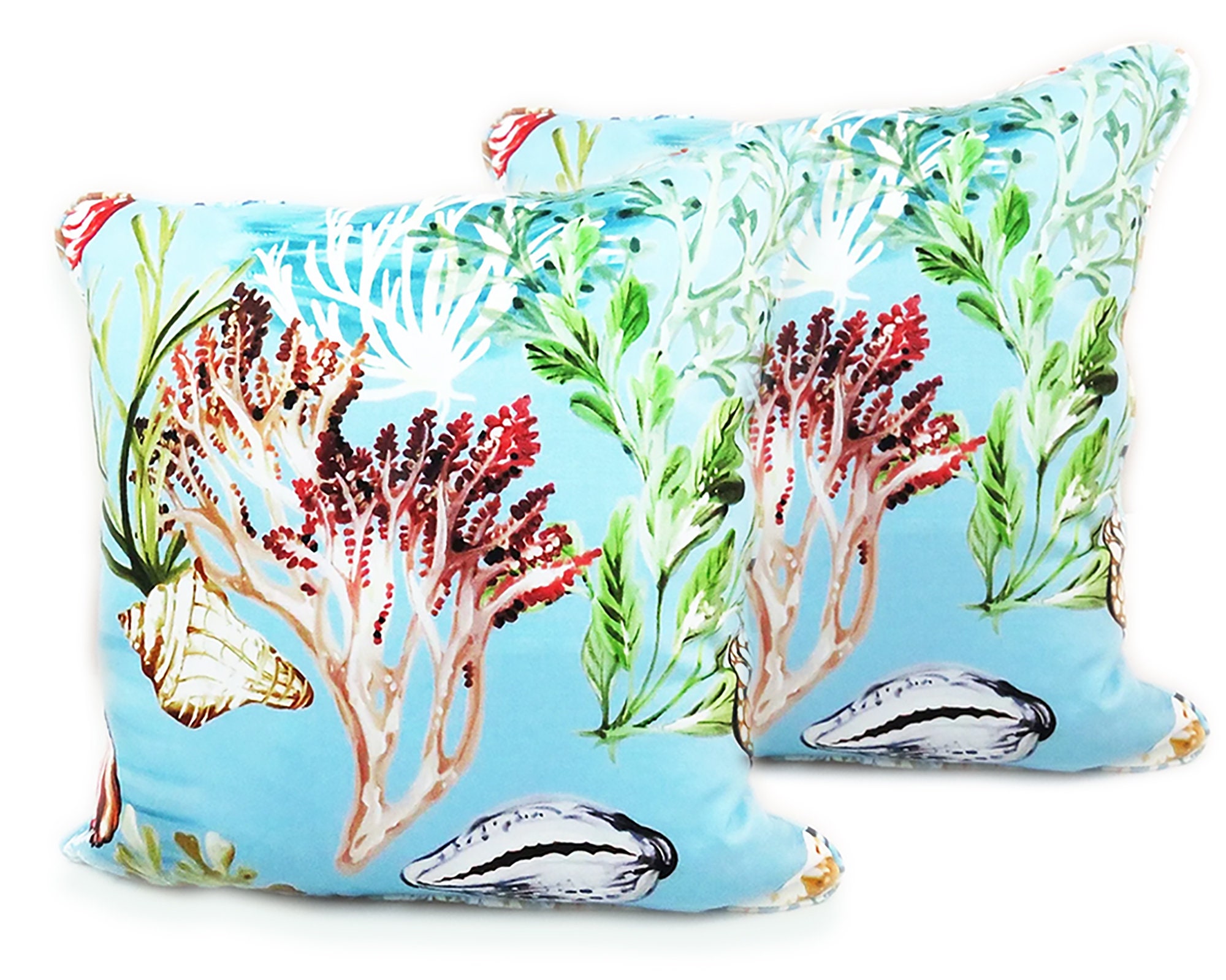 Beachy Pillows Piping Set of 2 Pack Coastal Pillows for Living