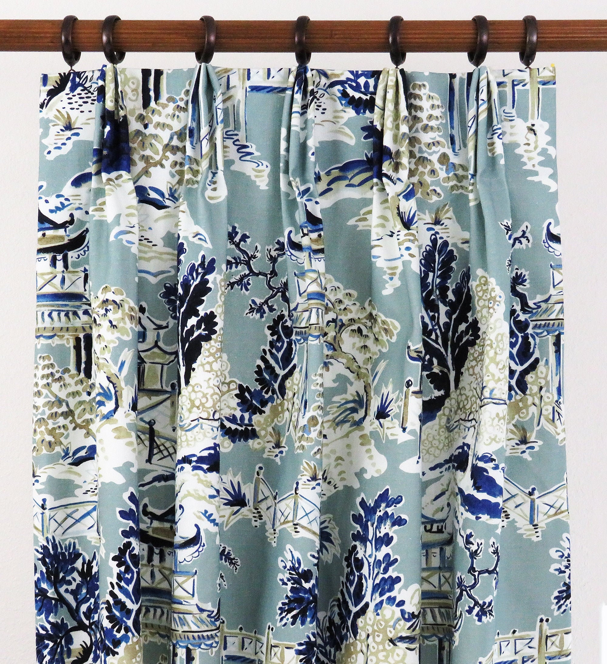 Blue Pinch Pleat Drapes Custom Panels Euro Oriental Pleated Etsy