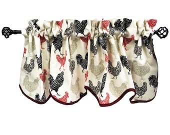 Custom Chickens Valance Window Treatment Lined Rod Pocket Scalloped Trimmed