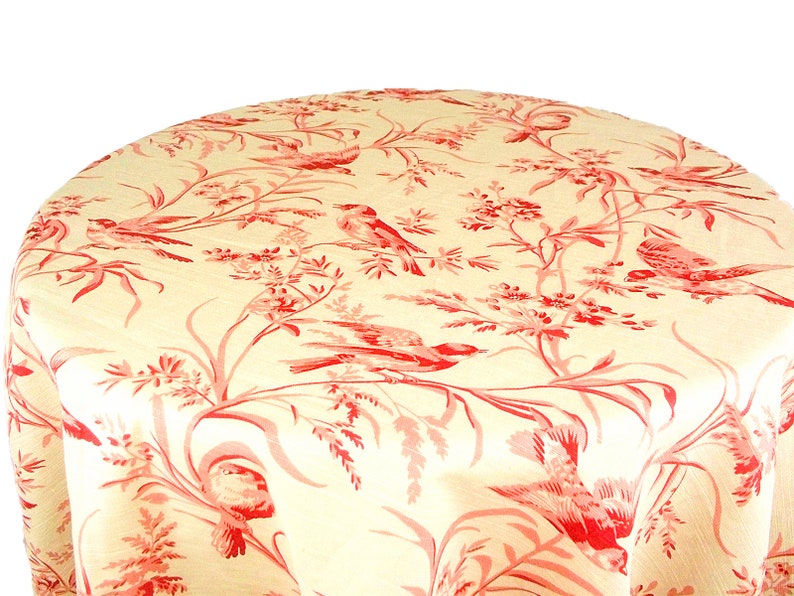 Round Tablecloth 53 Fabricut Avirary Toile Table Cloth Bird Ivory Pattern Deep Tan Cream Red Linen Rayon Table Decor Custom Dining Cloth