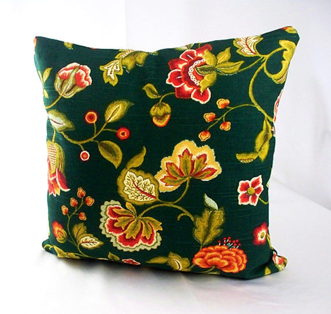 Botanical Leaf Green Red Floral Pillow Covers, Decorative Cushion Shams