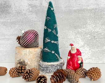 Christmas Tree with Swarovski Crystal Stars, Needle Felted, Soft Sculpture