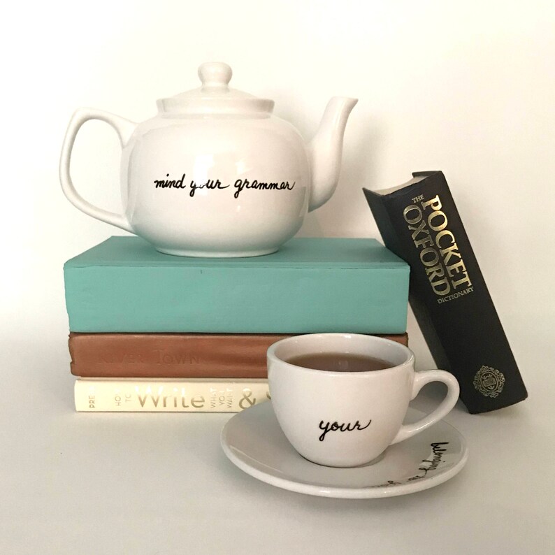 Housewares Teapot for Grammar Lovers Mind Your Grammar Funny Upcycled
