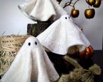 Needle Felted Ghost Figurine: Eco Wool Halloween Decor