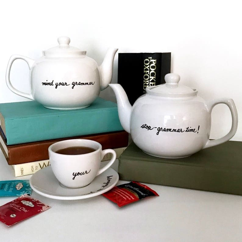 Housewares Teapot for Grammar Lovers Mind Your Grammar Funny Upcycled