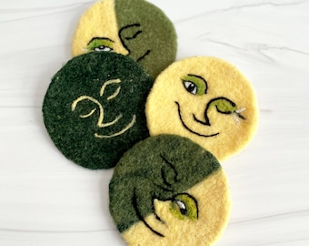 Moon Phase Coasters, Needle Felted, Set of Four