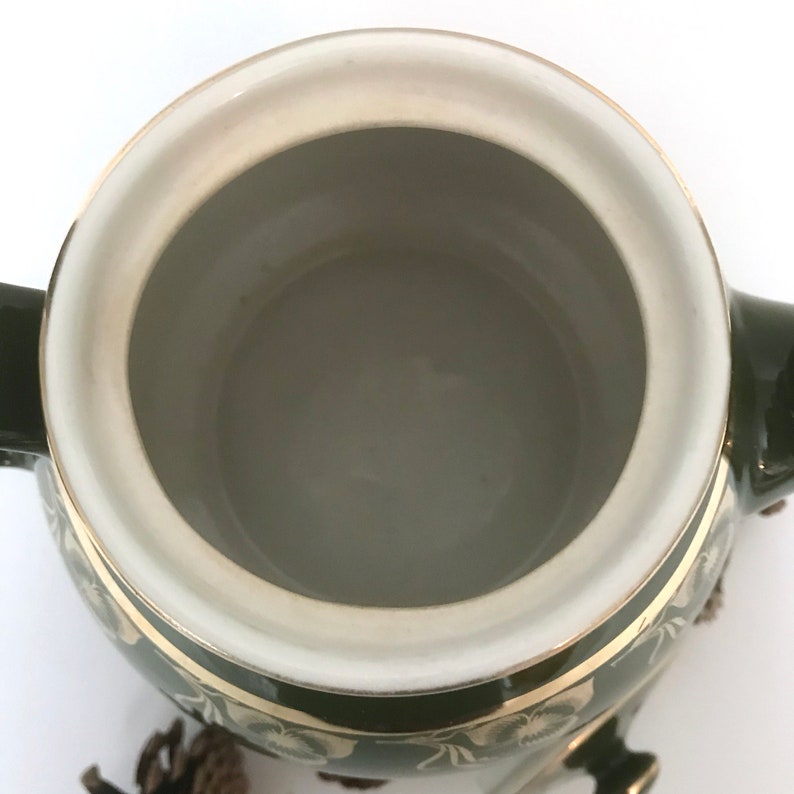Vintage Hall Teapot New York 6 Cup Made in USA Green with Dresden Gold
