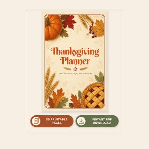 Thanksgiving Planner Printable | Menu Guest List Grocery Checklist PDF