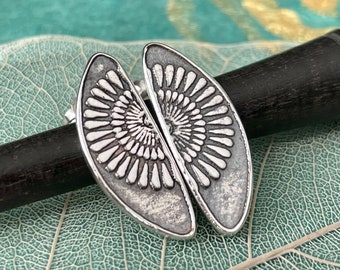 Dandelion in the wind - silver post earrings - handmade metal clay stud earrings