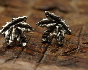 Miniature maple leaves - Handmade post earrings in fine silver