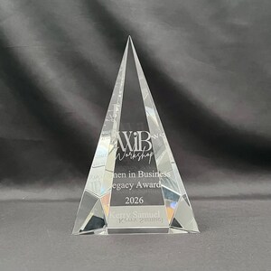 Crystal Triangle Pyramid Award | Custom Engraved Executive Recognition Trophy, Custom Award, Free Engraving, Free Layout, 3 Sizes Available.