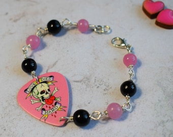 Skull Bracelet, Guitar Pick Jewelry, Skull Pick Bracelet, Plectrum Bracelet, Pastel Goth, Goth Jewellery, Guitar Pick Bracelet