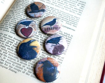 Crow and Raven Pin Badges: Gothic Bird Badge Set