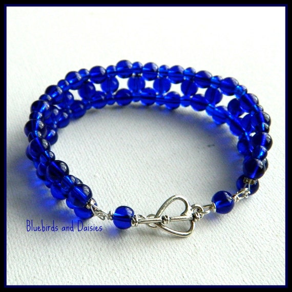 Items similar to Deep Blue Glass Beaded Bracelet, Royal Blue, Gifts for