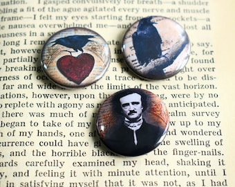 Badges Edgar Allan Poe : épingles d'horreur gothiques, lot de trois