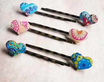 Paisley Herz Haarspangen, Boho Haarschmuck, herzförmige Bobby Pin Griffe