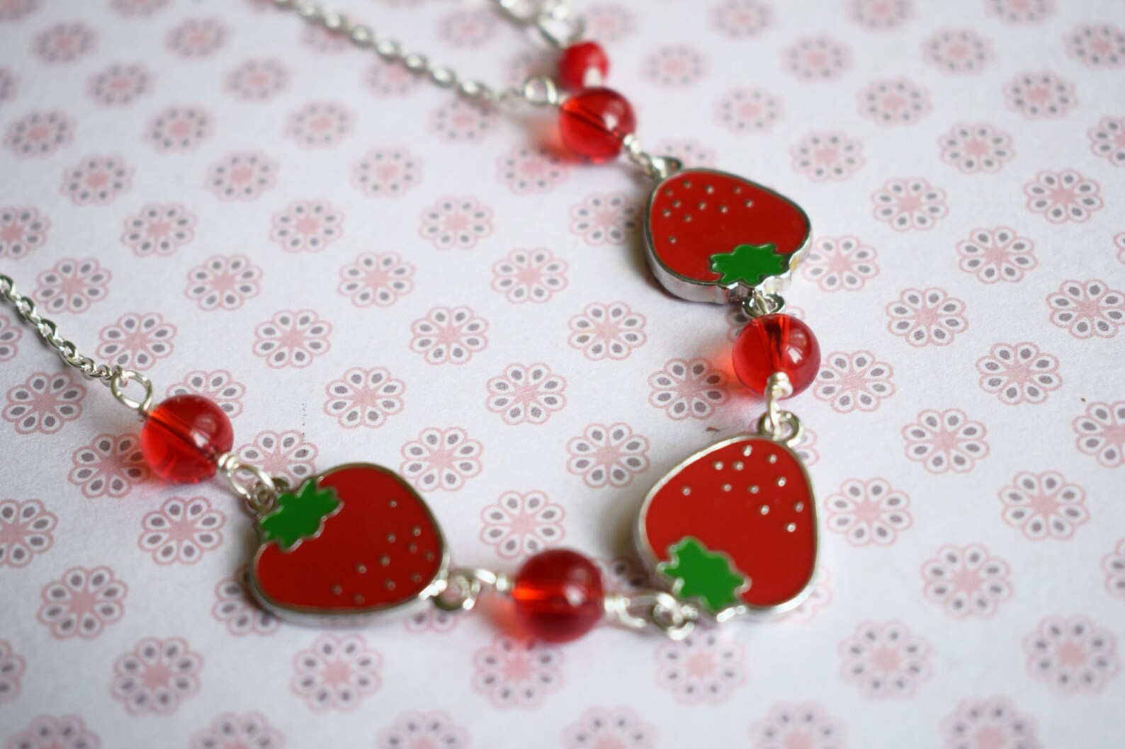 Strawberries Necklace Fruit Jewellery Strawberry Necklace Etsy UK