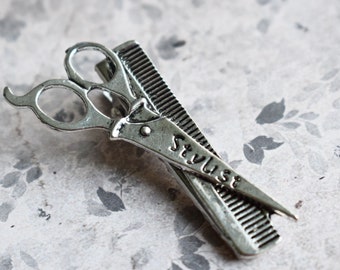 Hairstylist Hairgrip with Scissors and Comb, Hairdresser Hair Clip, Trainee Hair Stylist Gift