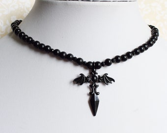 Gothic Black Sword Pendant Adjustable Choker Necklace