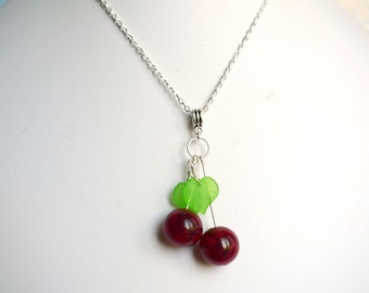 Cherry Necklace, Cherries Necklace, Fruit Necklace, Fruit Jewellery, Rockabilly Jewellery