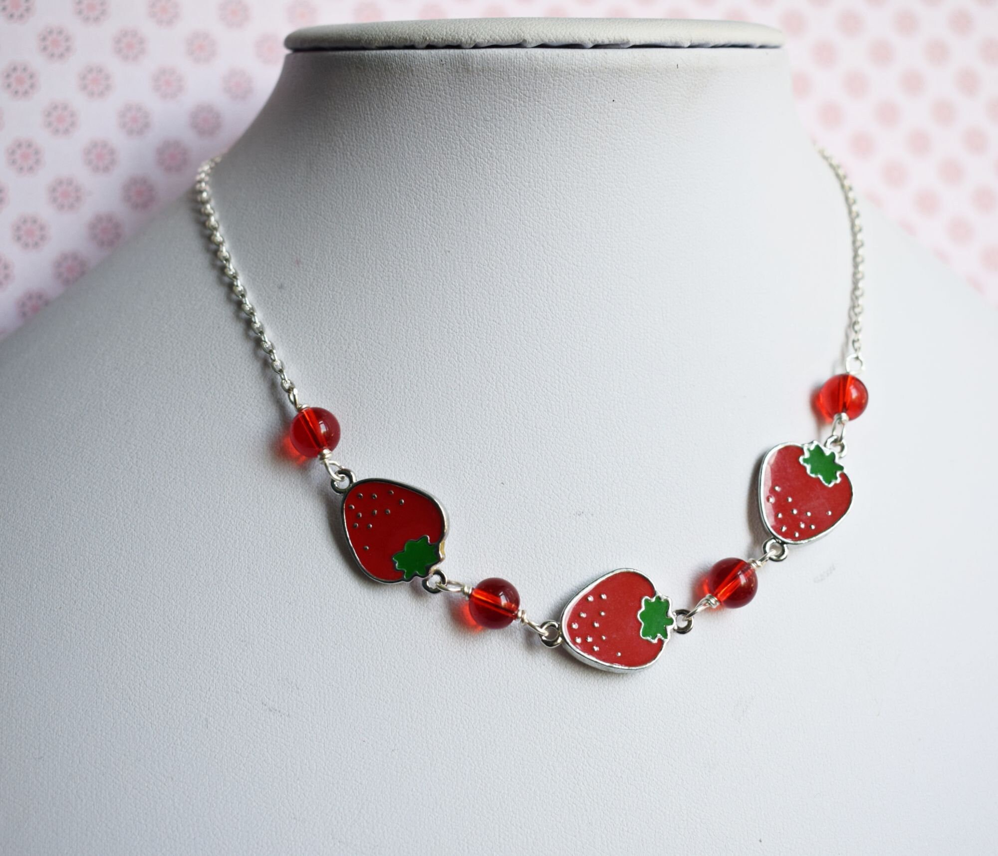 Strawberries Necklace Fruit Jewellery Strawberry Necklace Etsy UK