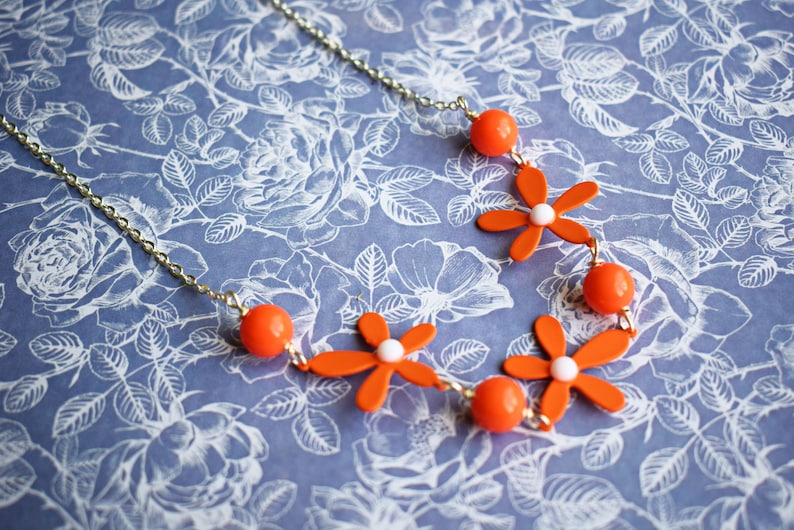 Orange Flower Necklace, Daisy Necklace, Colourful Jewellery image 2