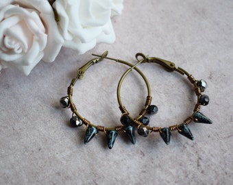 Bronze Hoop Earrings in a Choice of Colours, Boho Jewellery, Beaded Hoops