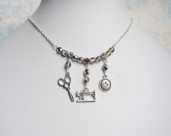 Sewing Charm Necklace, Sewing Jewellery, Gift for Crafter or Seamstress