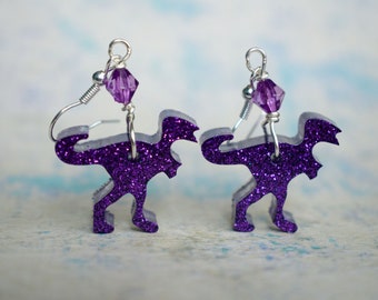 Glitter Dinosaur Earrings in a Choice of Colours, Lightweight and Fun Resin Earrings