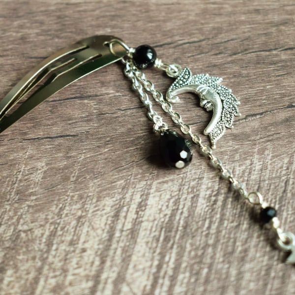 Celestial Moon Hair Clip: Silverplated Dangle Hair Slide