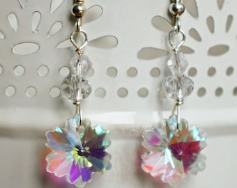 Crystal Glass Snowflake or Flower Earrings. Choose With or Without Giftbox