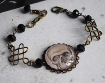 Skull Cabochon Adjustable Bracelet for Lovers of Spooky Jewellery and Horror Gifts