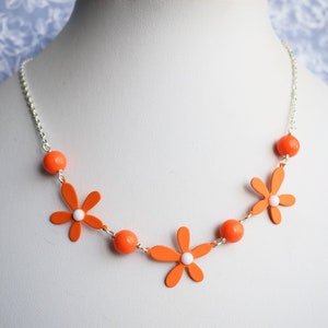 Orange Flower Necklace, Daisy Necklace, Colourful Jewellery image 1