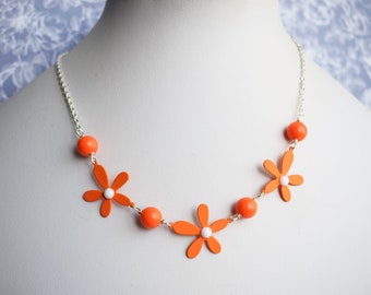 Orange Flower Necklace, Daisy Necklace, Colourful Jewellery