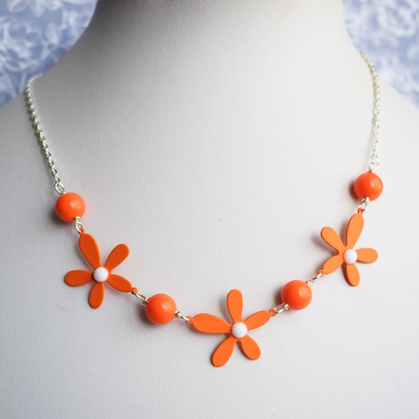 Orange Flower Necklace, Daisy Necklace, Colourful Jewellery