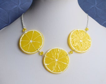 Fruit Slice Necklace, Lemon, Lime, Kiwi or Orange Fruit Jewellery, Food Necklace,