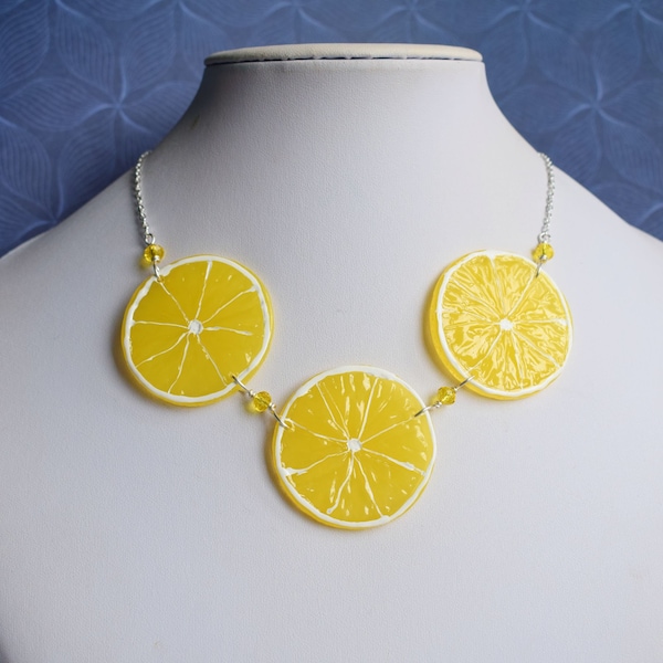 Fruit Slice Necklace, Lemon, Lime, Kiwi or Orange Fruit Jewellery, Food Necklace,