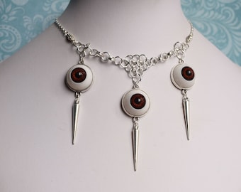 Eyeball and Spike Necklace in a Choice of Colours, Eye Jewellery, Spooky Jewellery