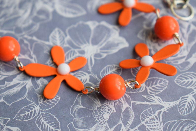 Orange Flower Necklace, Daisy Necklace, Colourful Jewellery image 6