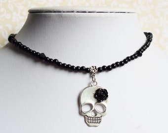 Skull Choker Necklace, Skull Jewellery, Goth Accessories,