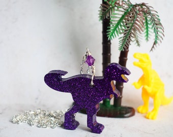 Glitter Dinosaur Necklace in a Choice of Colours, Kitsch and Colourful Jewellery, Retro Style