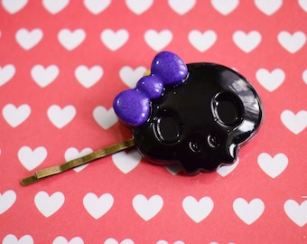 Cute Skull and Bow Hairclips, Pastel Goth Hair Grips, Skull Bobby Pins, Goth Girl Gifts