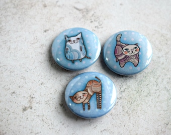 Cat Badges in a choice of colours, Cat Pin Set, Gifts for Cat Lovers, Cat Lady Gifts