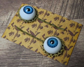 Creepy Eyeball Hairclips in a Choice of Colours, Spooky Hair Grips, Grunge Jewellery